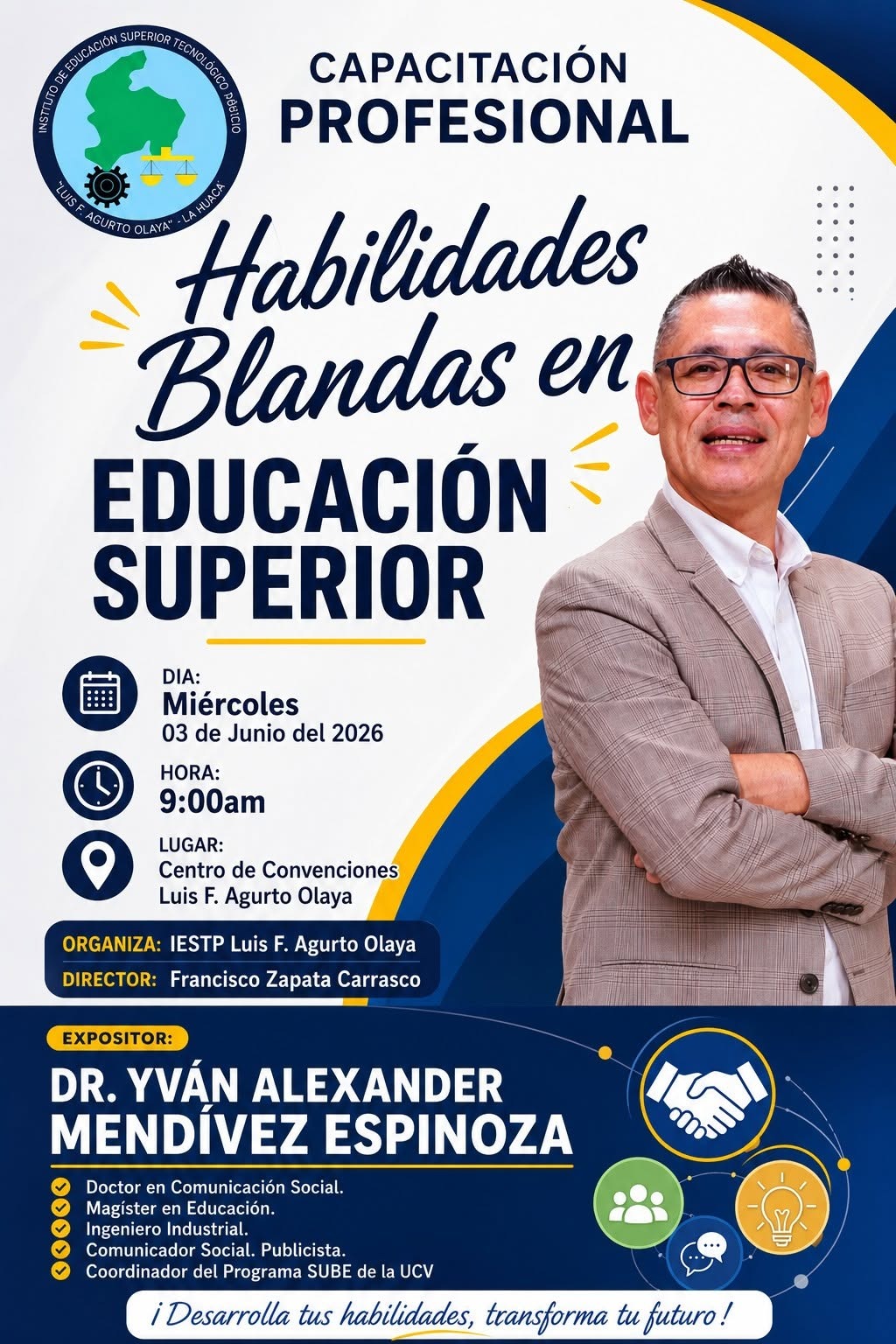 El IESTP "Luis F. Agurto Olaya" organiza capacitación sobre Habilidades Blandas en Educación Superior por su aniversario